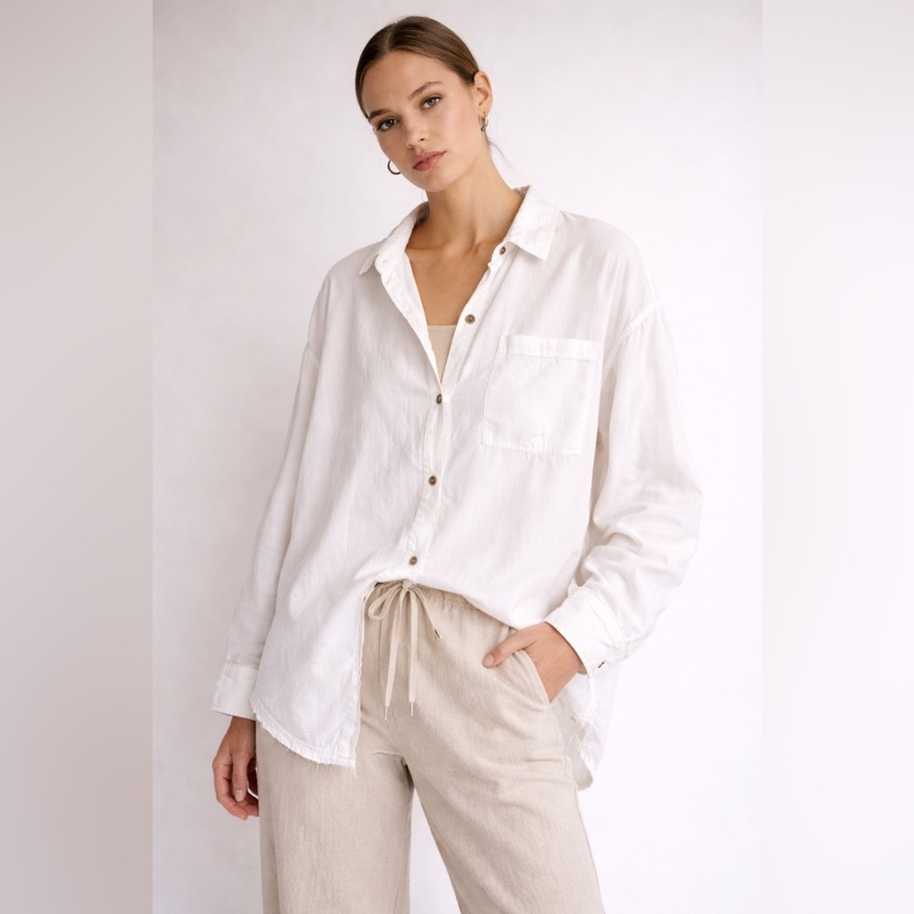 We The Free White Button-Up Shirt Large Made in India